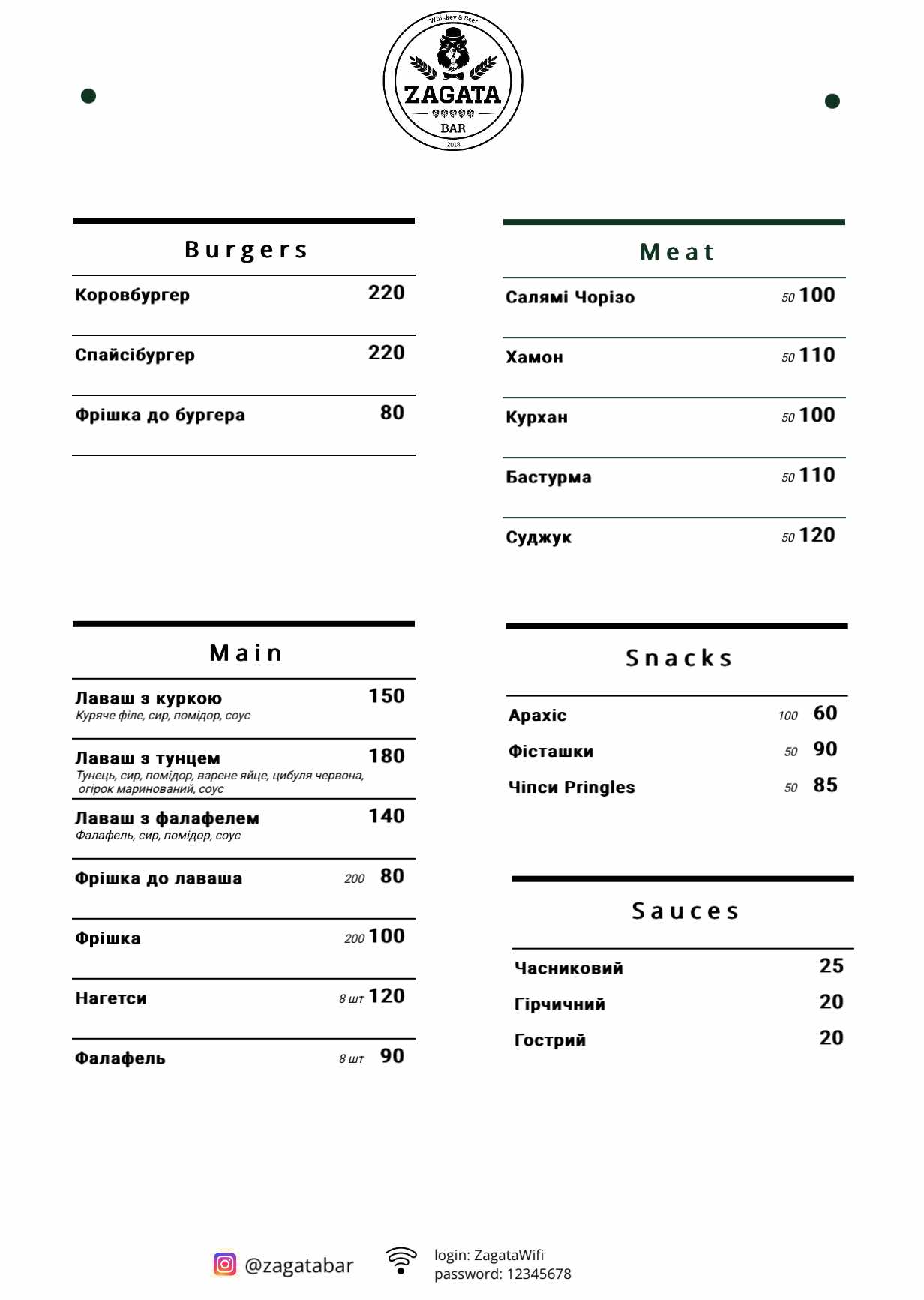 Menu page